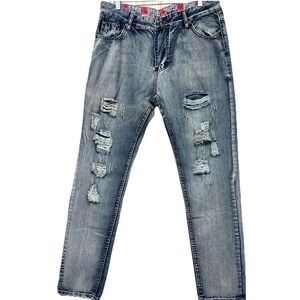 Fashion Brand Distressed Jeans Mens 36 Blue Pockets Lined Streetwear
